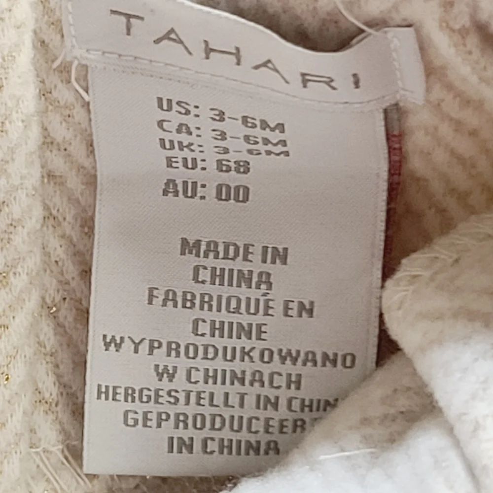 Tahari Beige Neutral Herringbone Bow Couture Baby Dress 3-6 Months